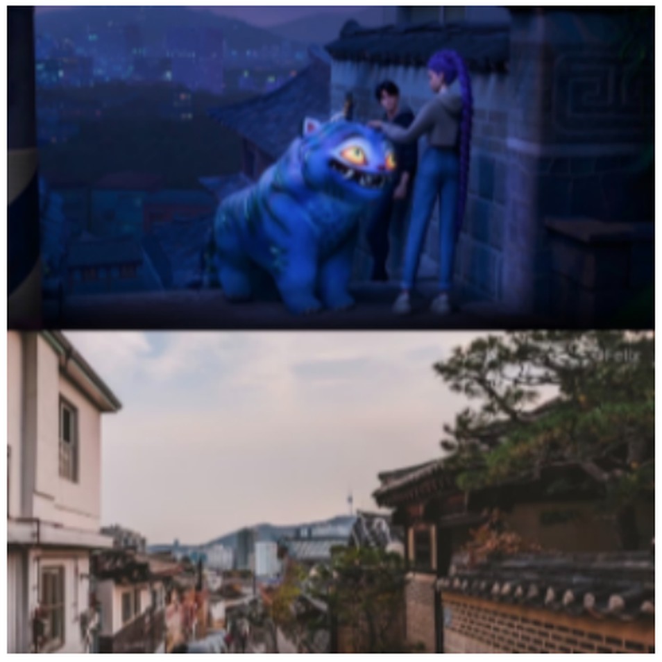Bukchon Hanok Village in K-Pop Demon Hunters and in real life